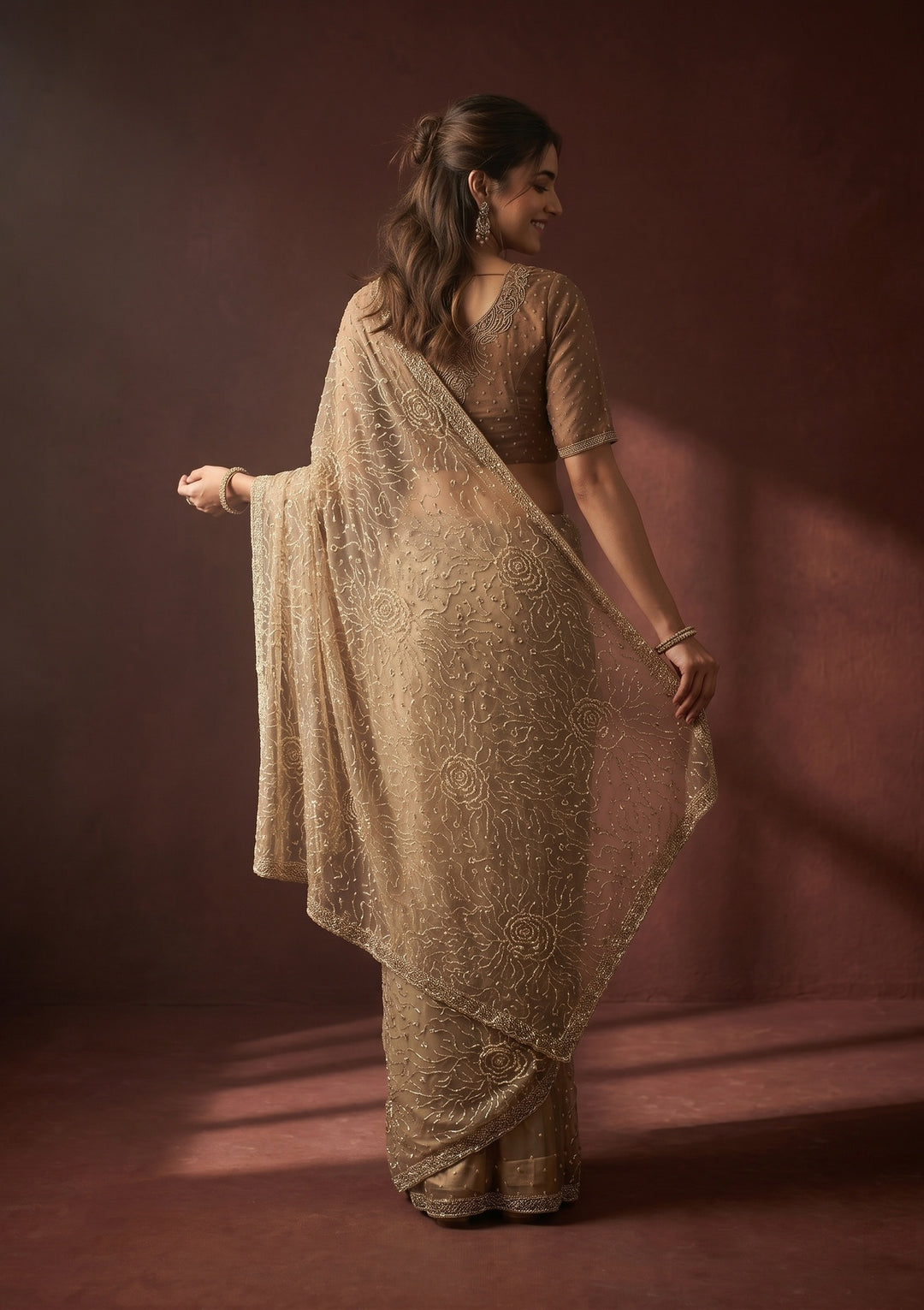 Gold Stonework (Gold) Tissue Saree