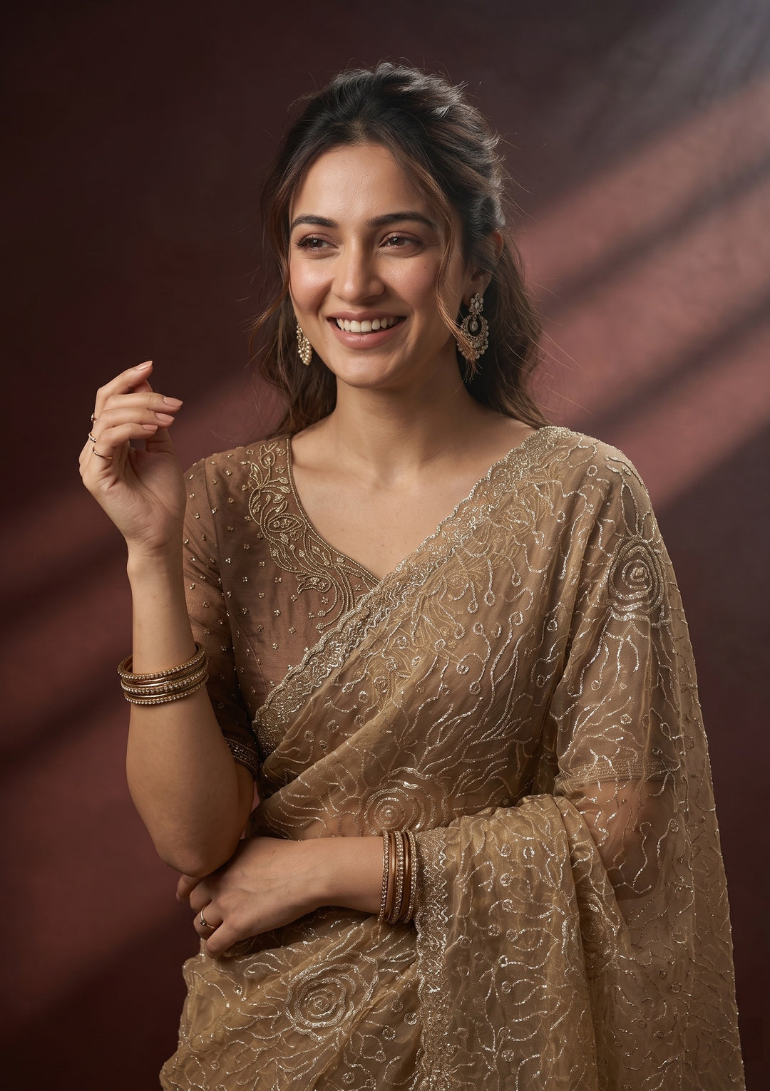 Gold Stonework (Gold) Tissue Saree