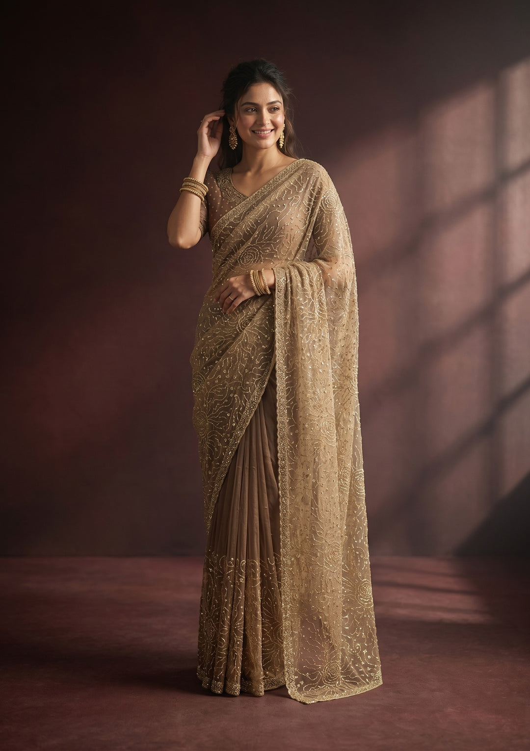 Gold Stonework (Gold) Tissue Saree
