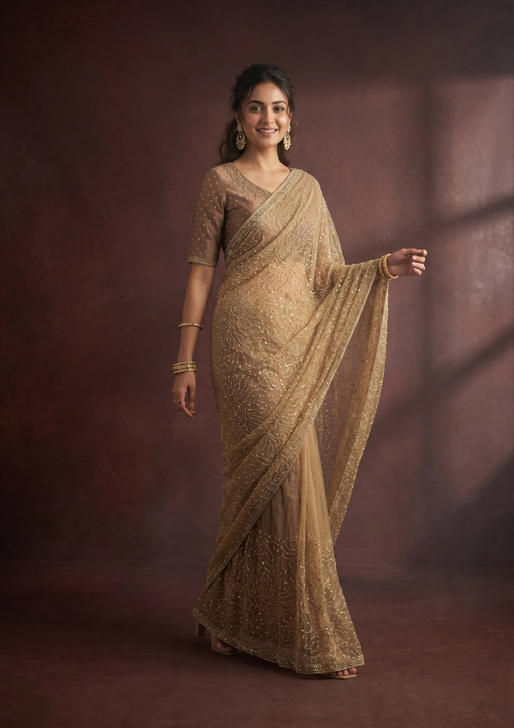 Gold Stonework (Gold) Tissue Saree