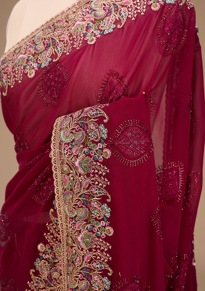 Wine Kashmiri Georgette Saree