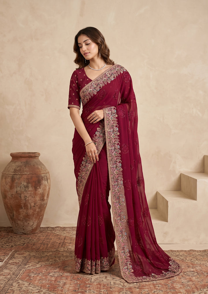 Wine Kashmiri Georgette Saree