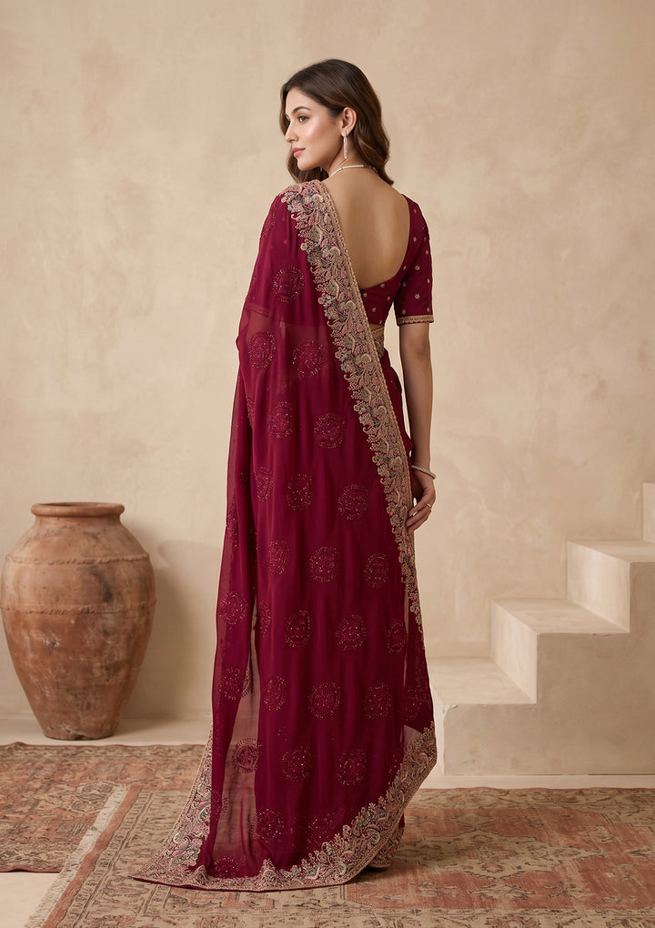 Wine Kashmiri Georgette Saree