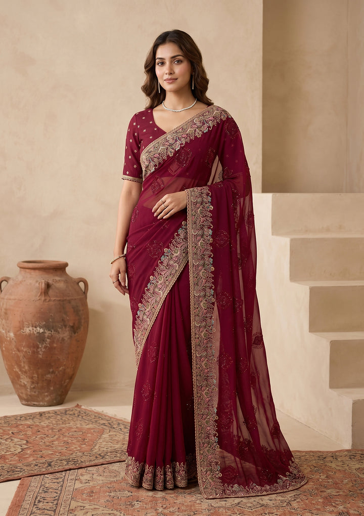 Wine Kashmiri Georgette Saree