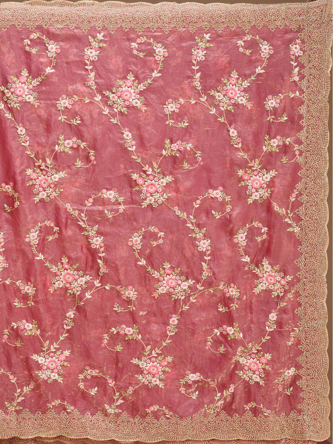 Pink Threadwork Tissue Saree