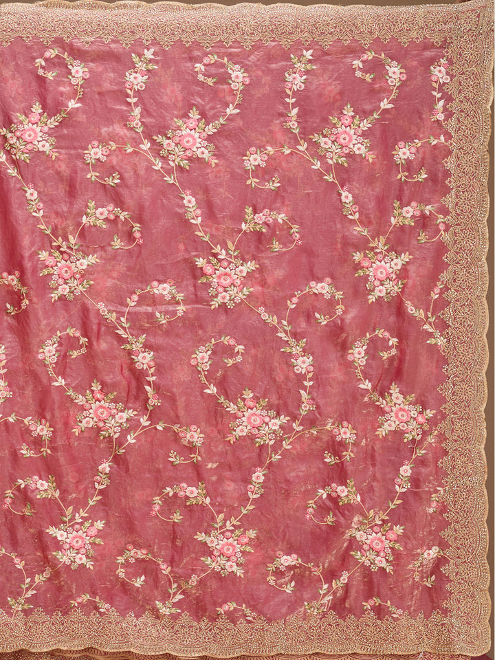 Pink Threadwork Tissue Saree