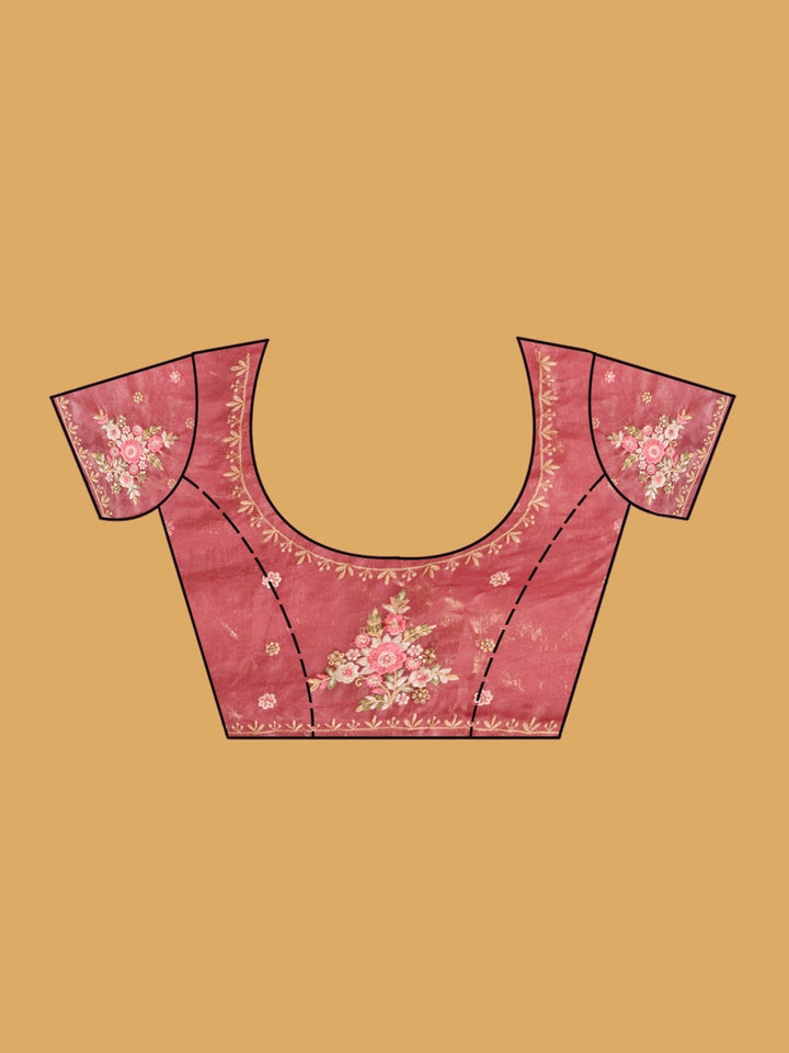 Pink Threadwork Tissue Saree