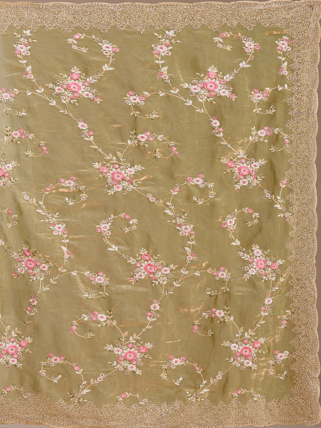 Pista Green Threadwork Tissue Saree