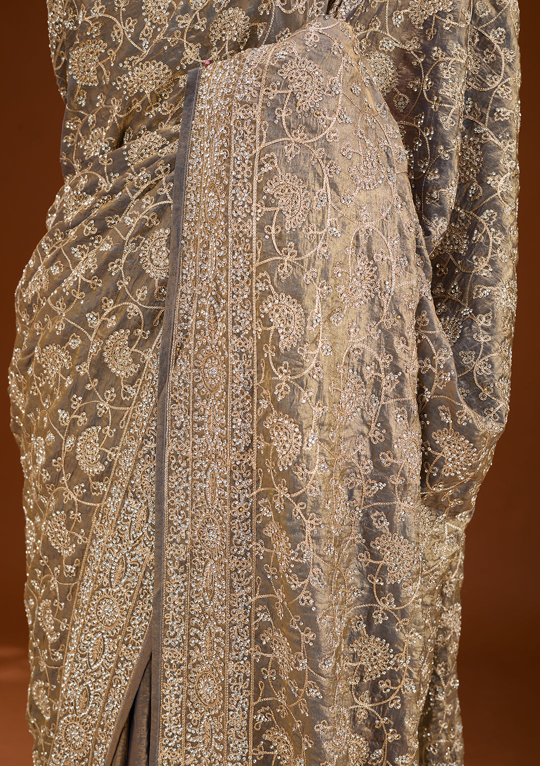 Grey Zariwork (Gold) Tissue Saree