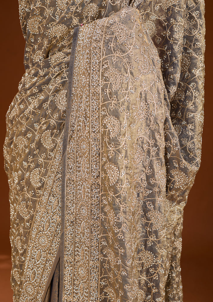 Grey Zariwork (Gold) Tissue Saree