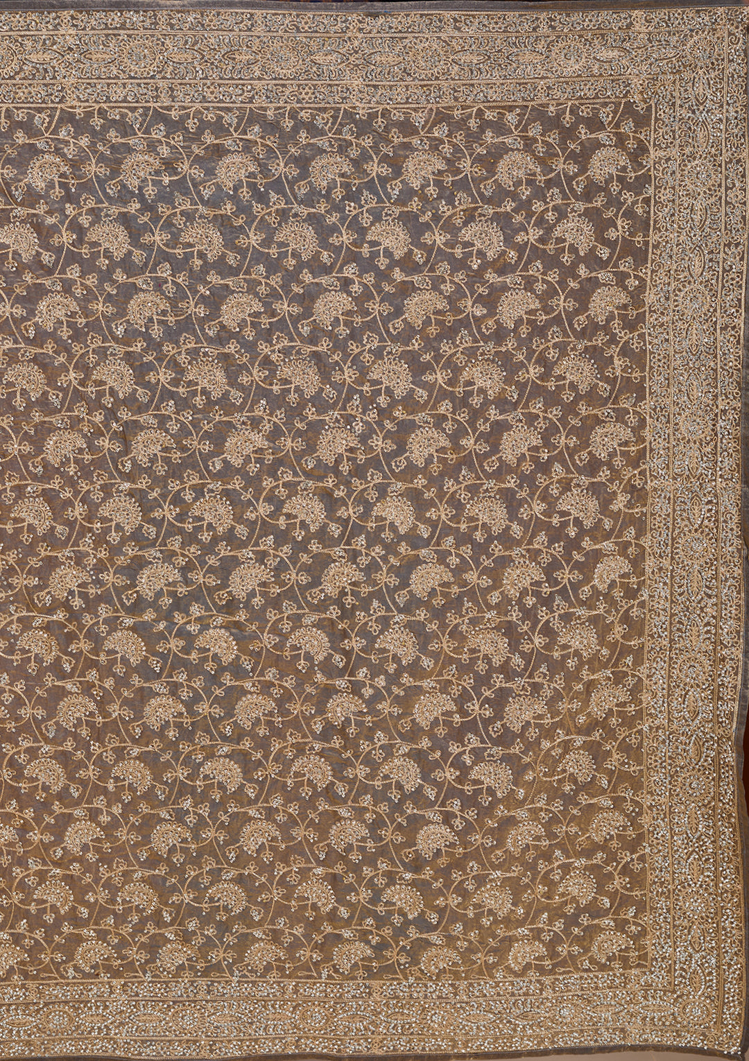 Grey Zariwork (Gold) Tissue Saree