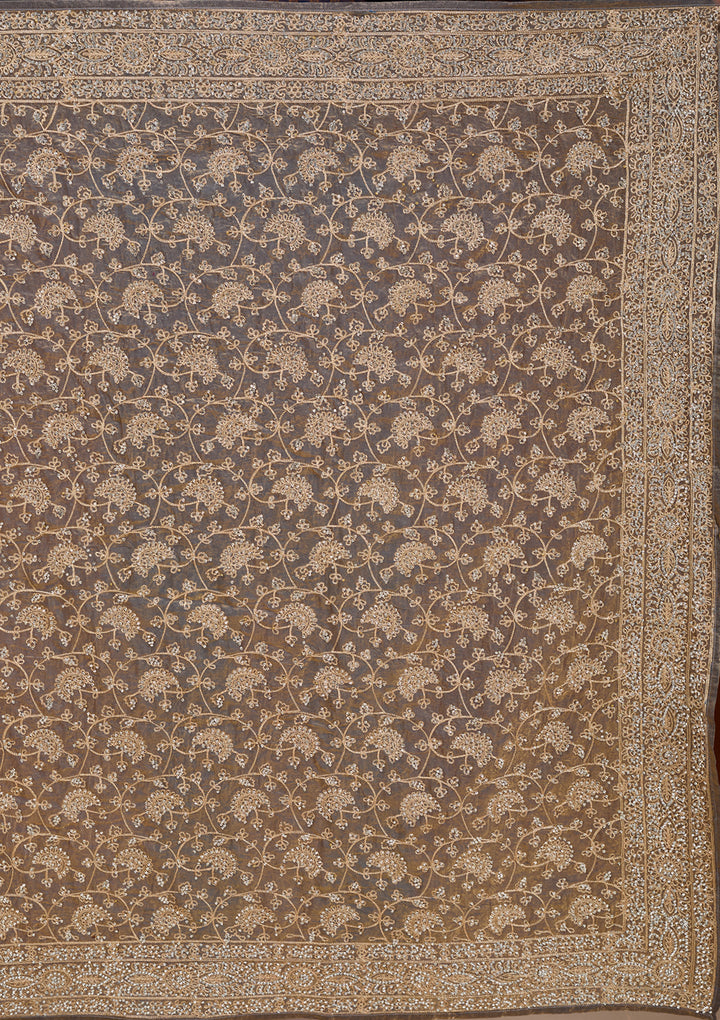 Grey Zariwork (Gold) Tissue Saree