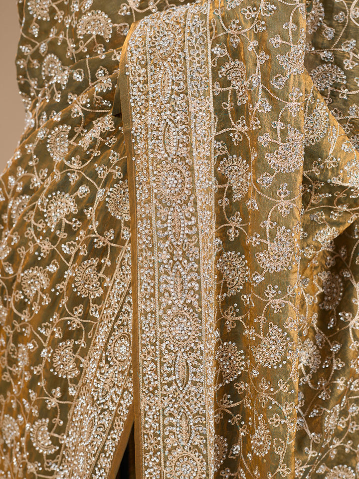 Pista Green Zariwork (Gold) Tissue Saree