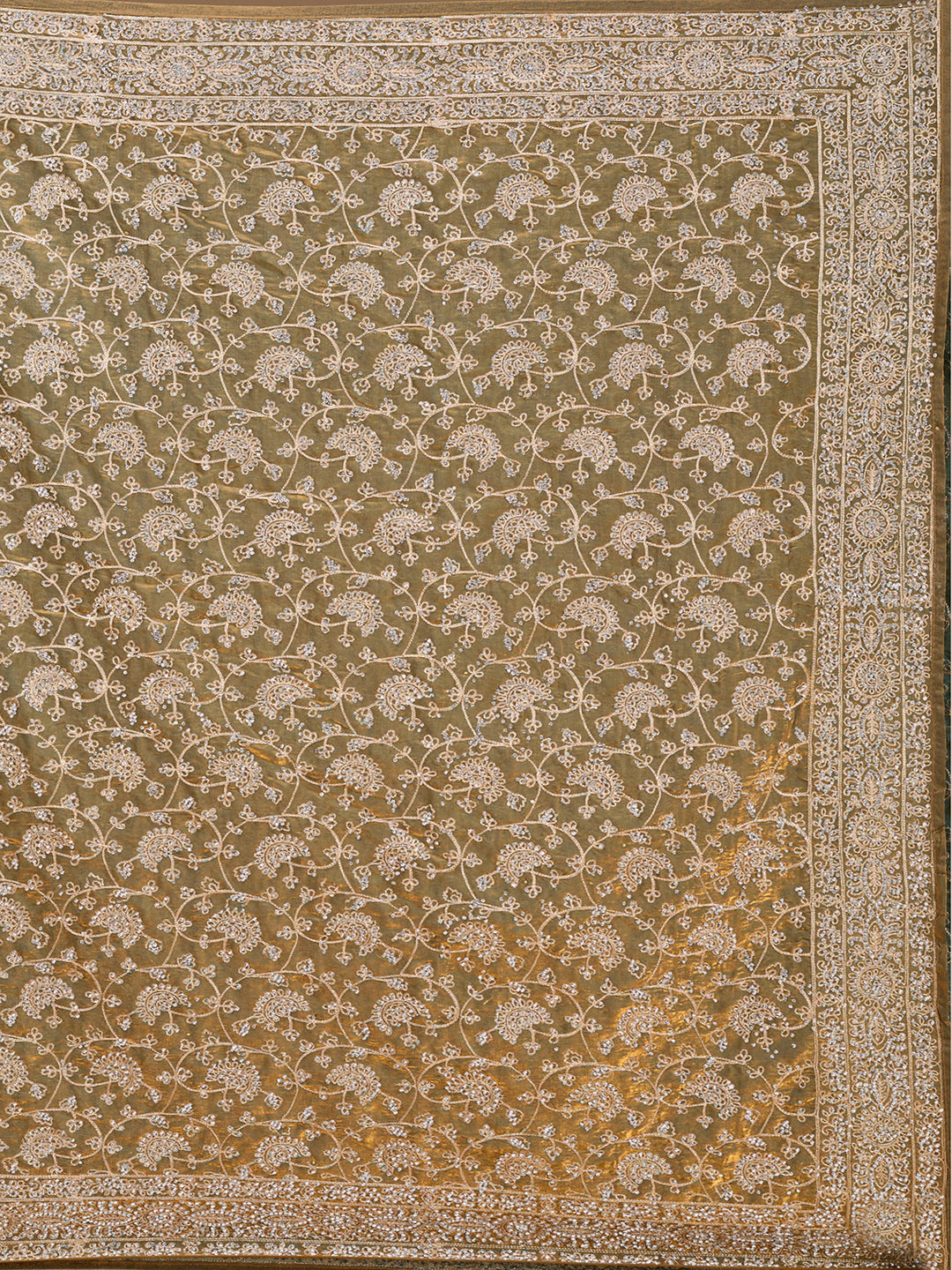 Pista Green Zariwork (Gold) Tissue Saree