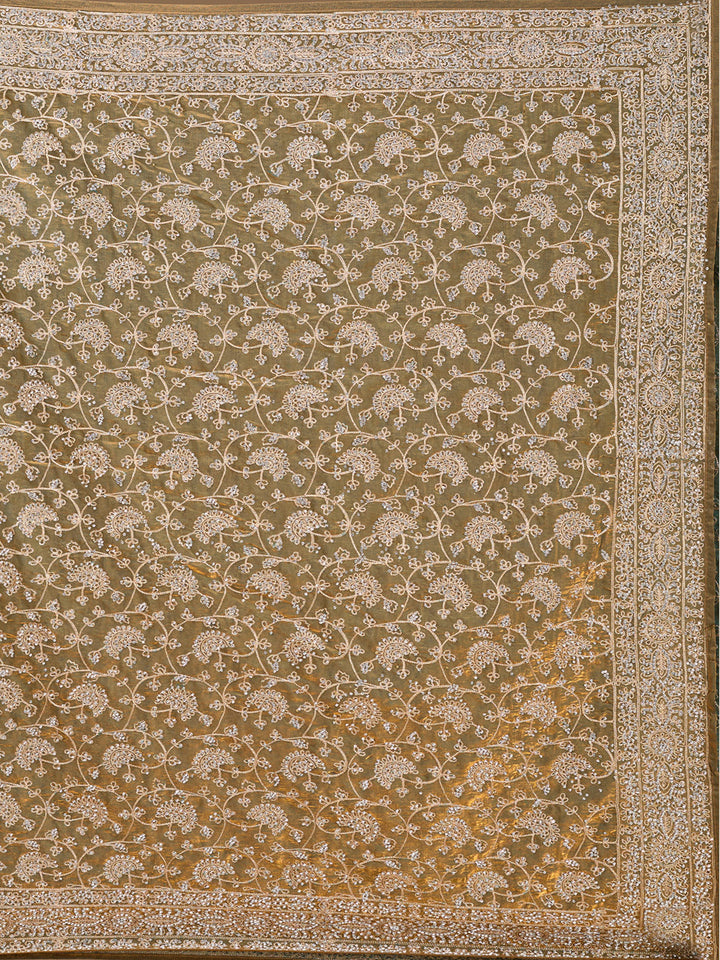 Pista Green Zariwork (Gold) Tissue Saree