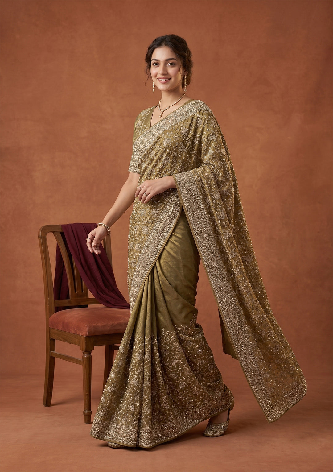 Pista Green Zariwork (Gold) Tissue Saree