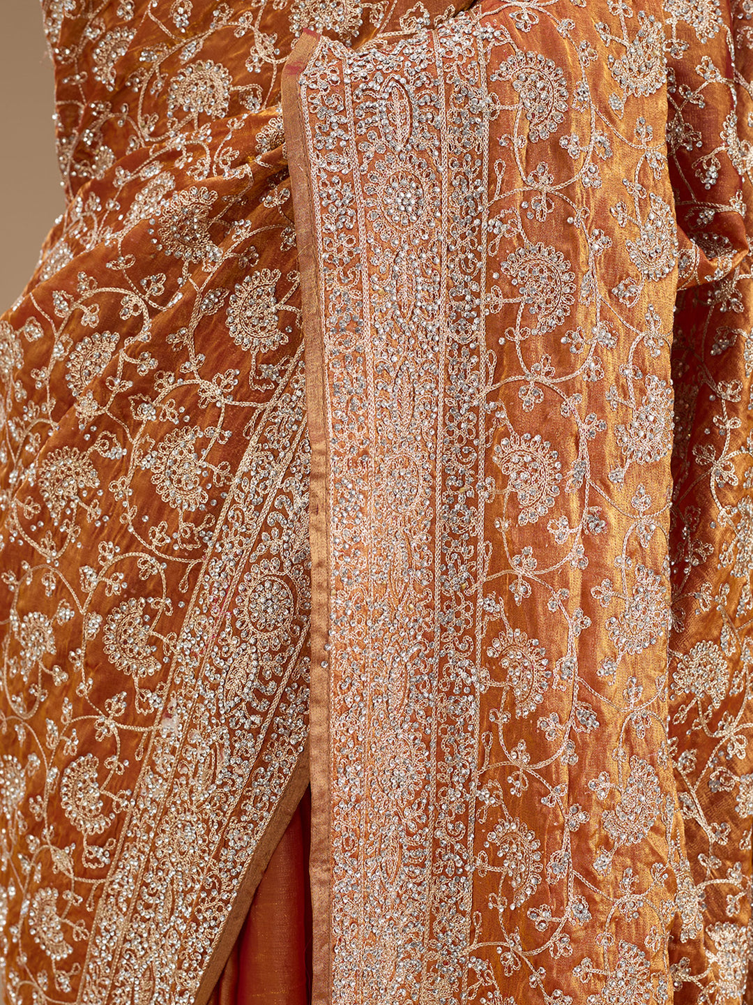 Rust Zariwork (Gold) Tissue Saree