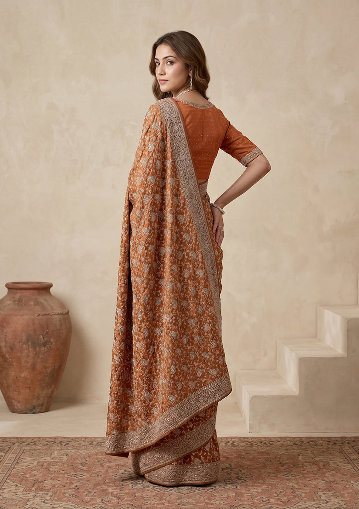 Rust Zariwork (Gold) Tissue Saree