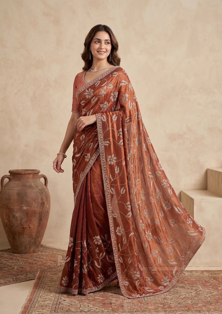 Rust Stonework (Gold) Tissue Saree