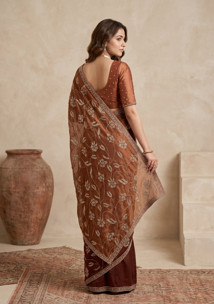 Rust Stonework (Gold) Tissue Saree