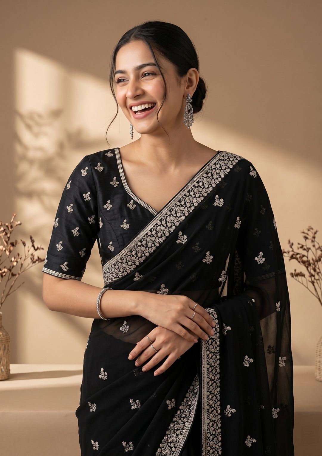 Black Zariwork (Gold) Georgette Saree