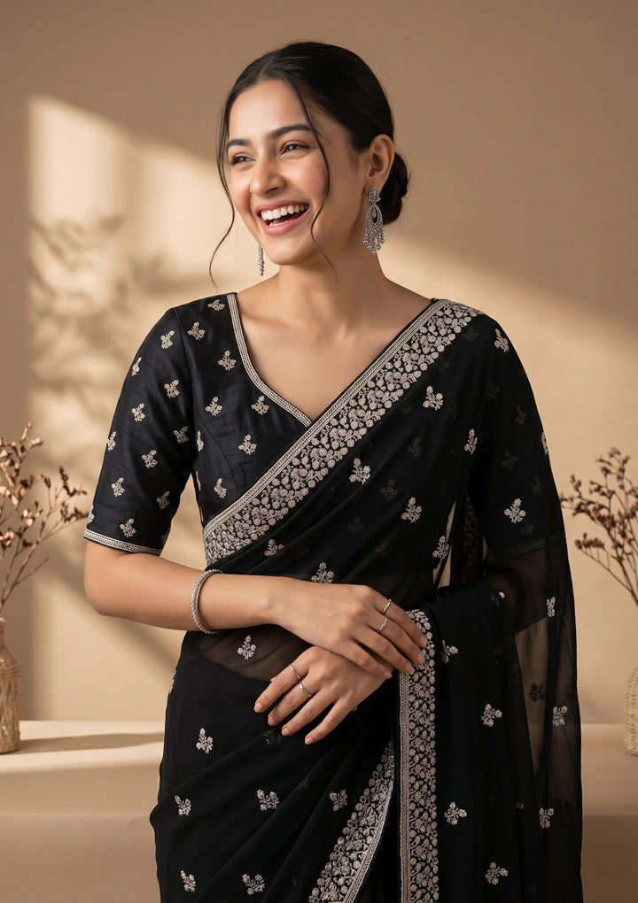 Black Zariwork (Gold) Georgette Saree