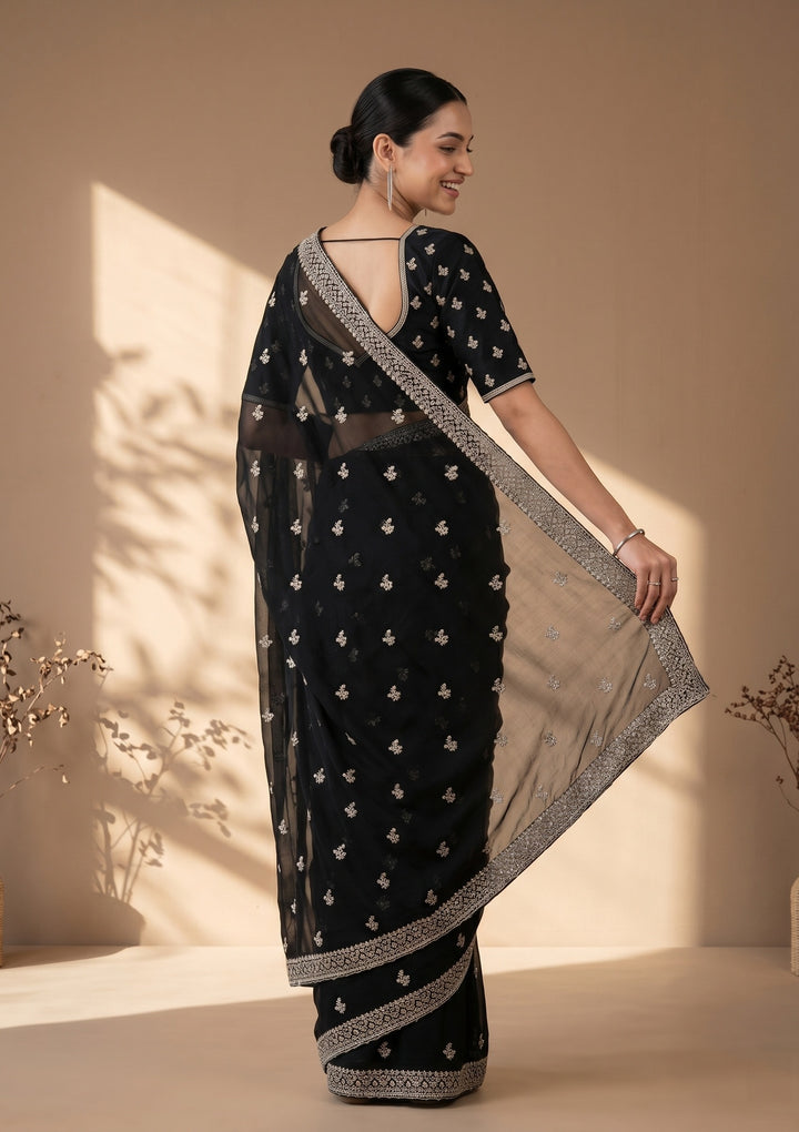 Black Zariwork (Gold) Georgette Saree