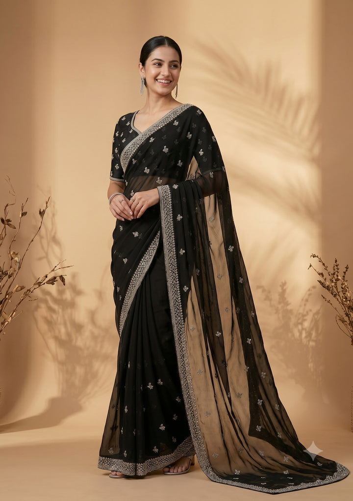 Black Zariwork (Gold) Georgette Saree