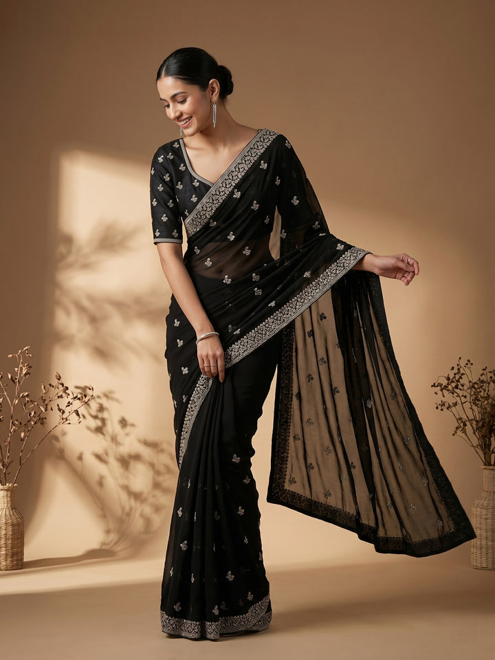 Black Zariwork (Gold) Georgette Saree