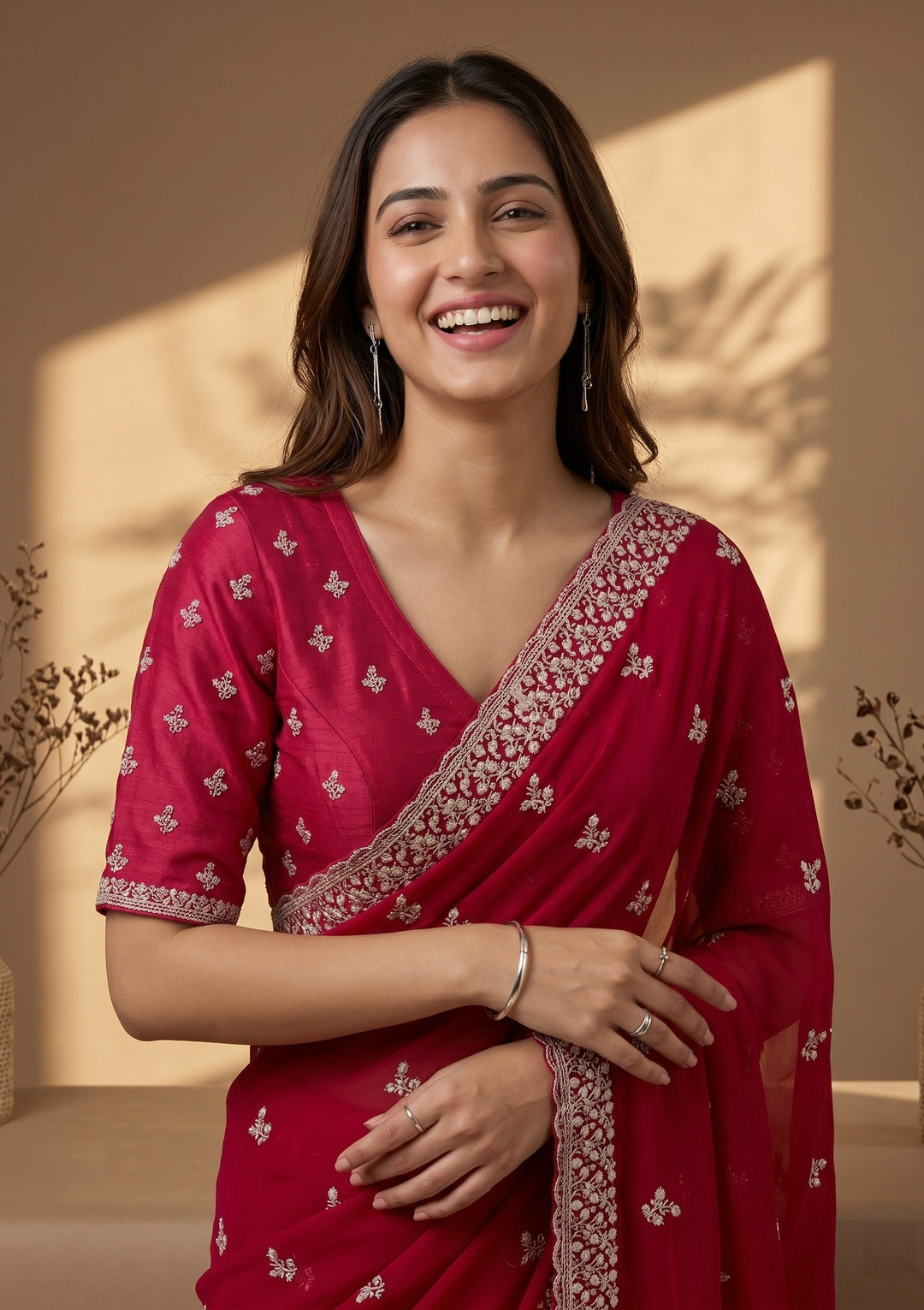 Rani Pink Zariwork (Gold) Georgette Saree