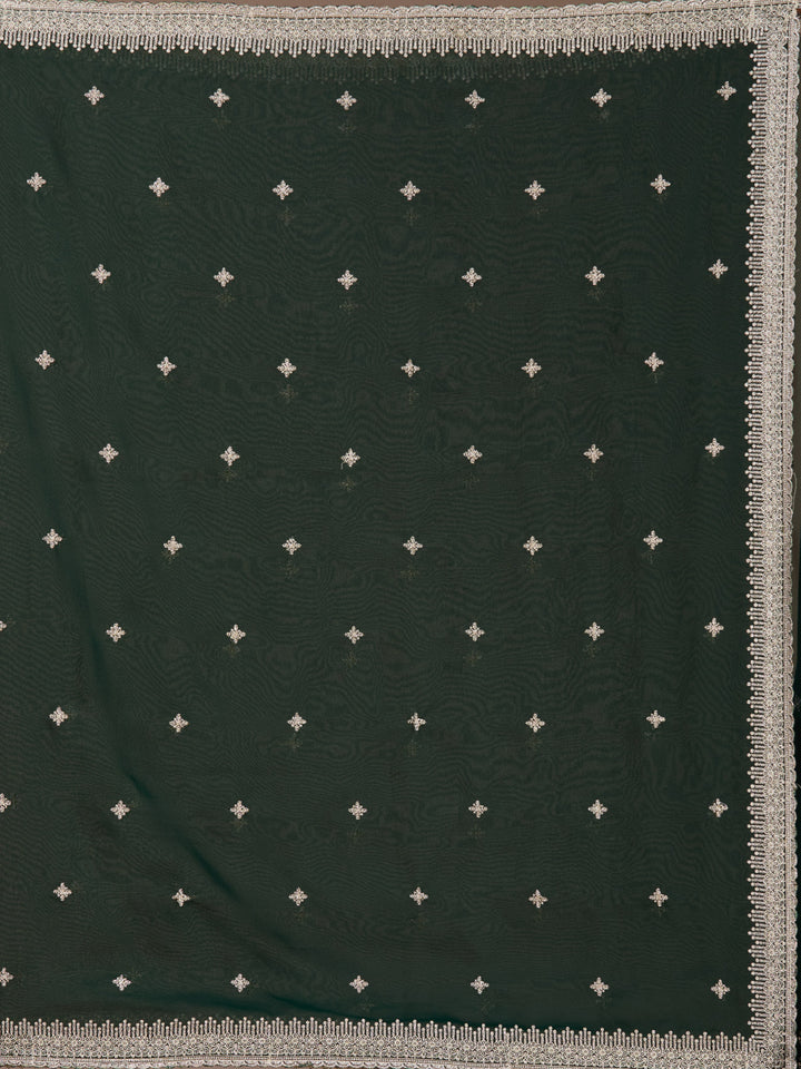 Bottle Green Zariwork (Gold) Georgette Saree