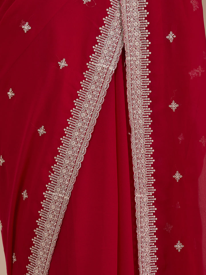 Maroon Zariwork (Gold) Georgette Saree