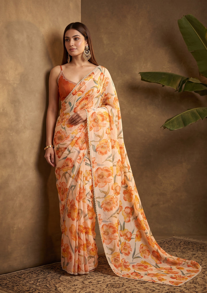 Cream Stonework Tissue Saree