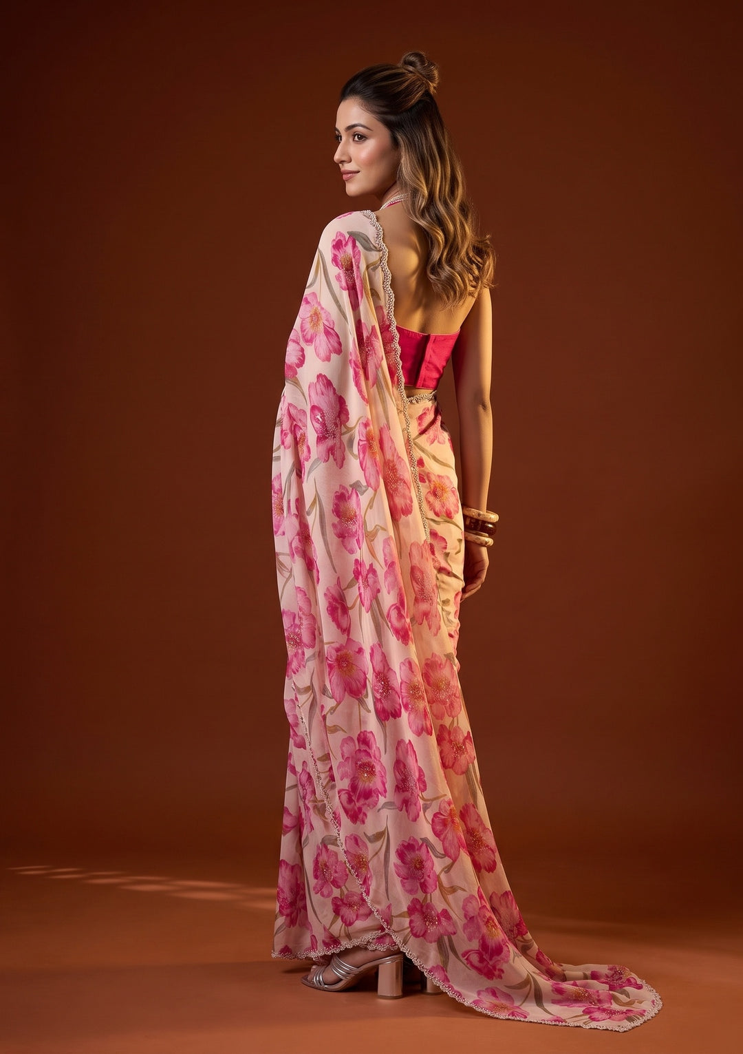 Cream Stonework Tissue Saree