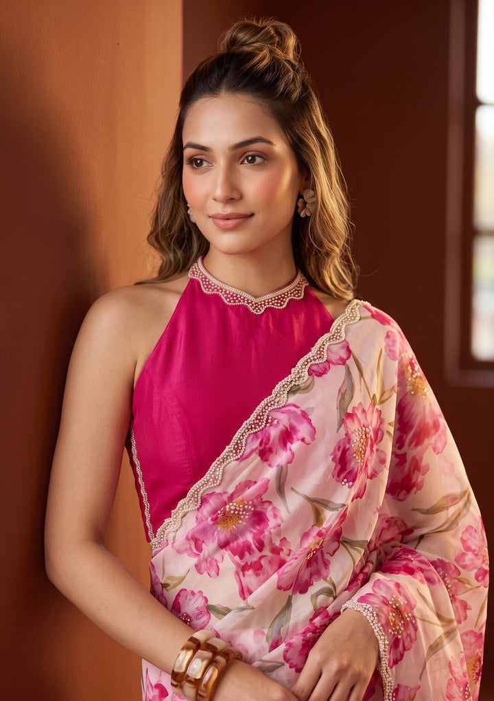 Cream Stonework Tissue Saree