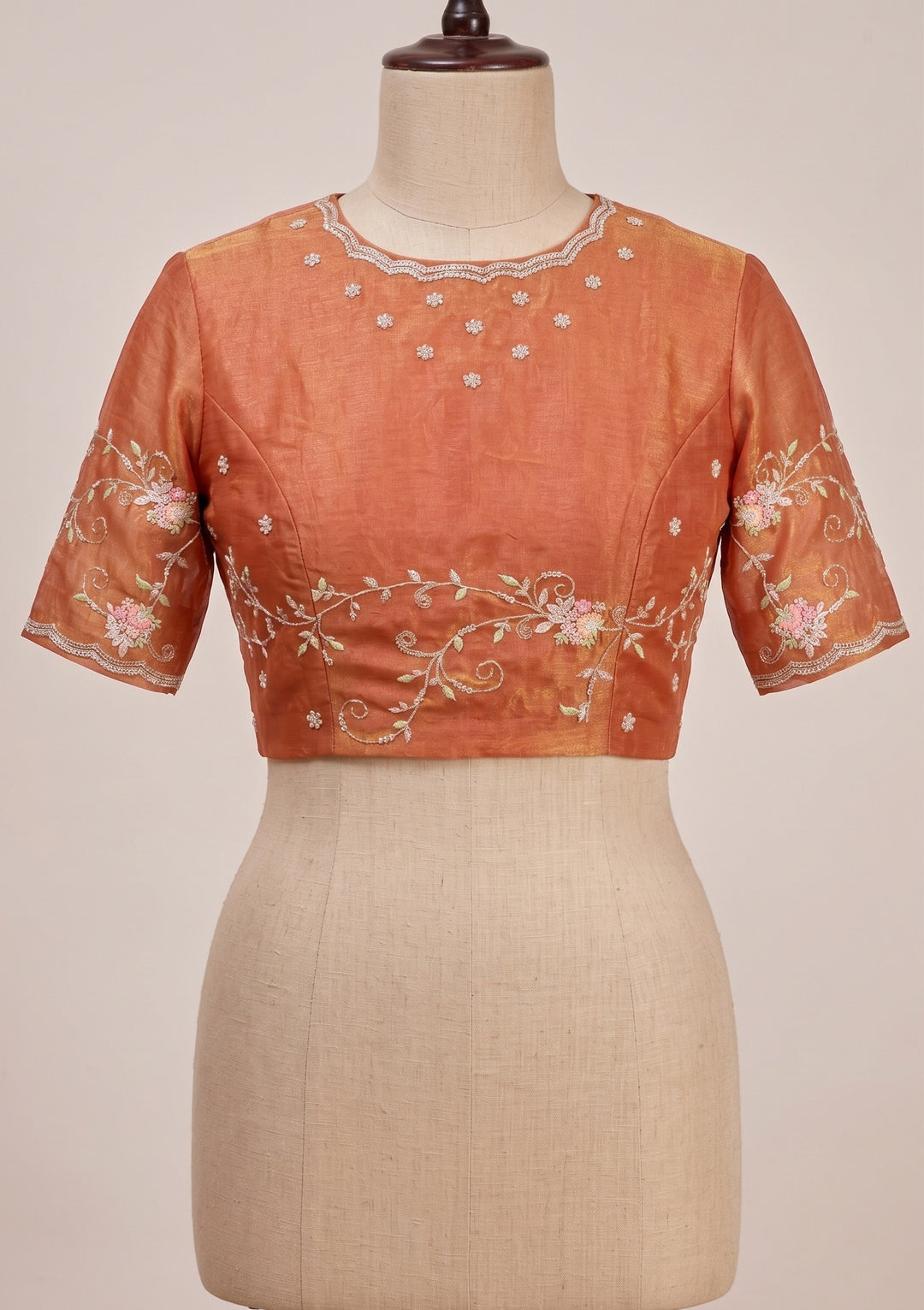 Rust Threadwork Tissue Saree