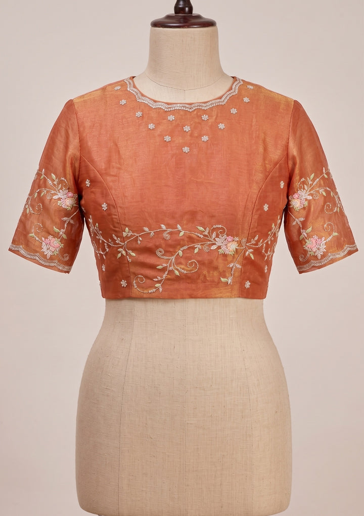 Rust Threadwork Tissue Saree