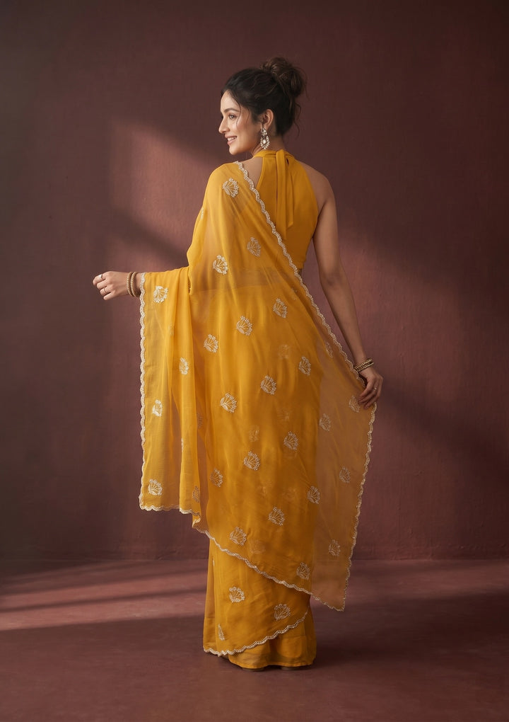 Mustard Zariwork (Gold) Chiffon Saree