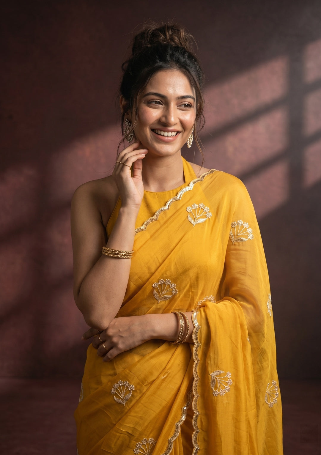 Mustard Zariwork (Gold) Chiffon Saree