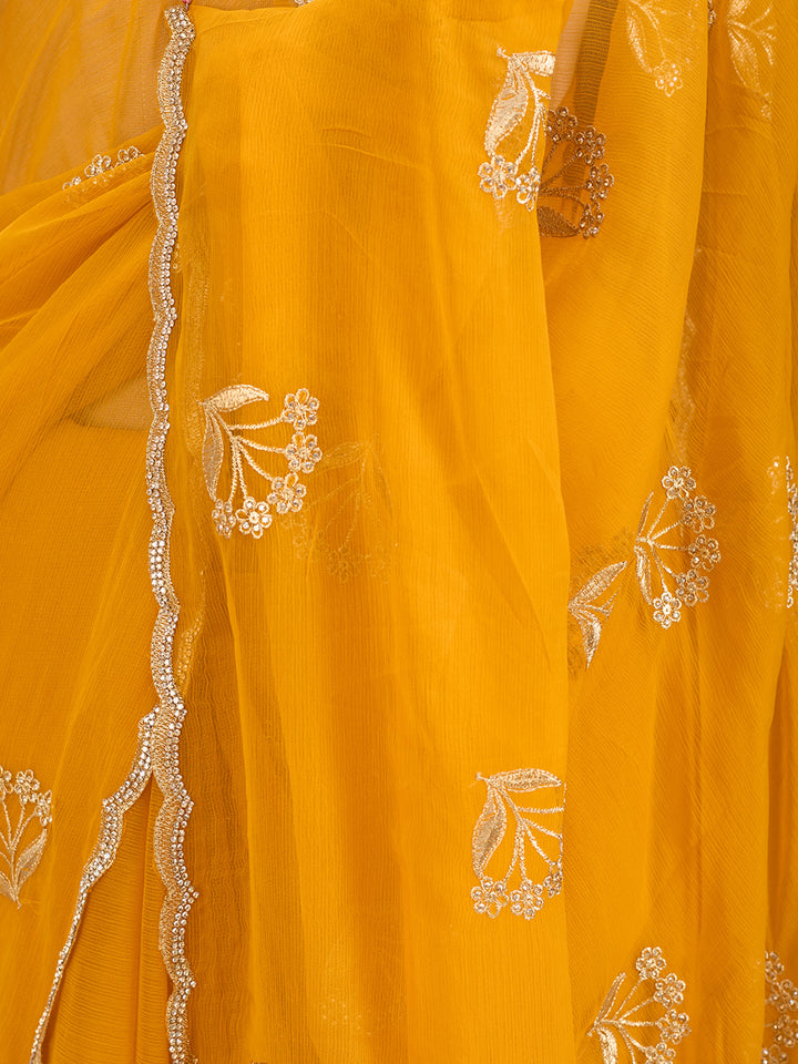 Mustard Zariwork (Gold) Chiffon Saree