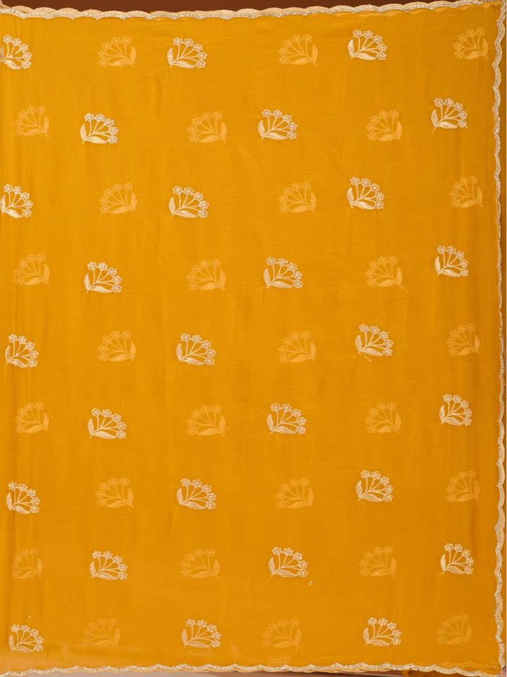 Mustard Zariwork (Gold) Chiffon Saree