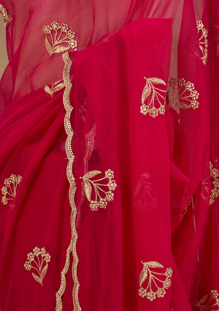Rani Pink Zariwork (Gold) Chiffon Saree