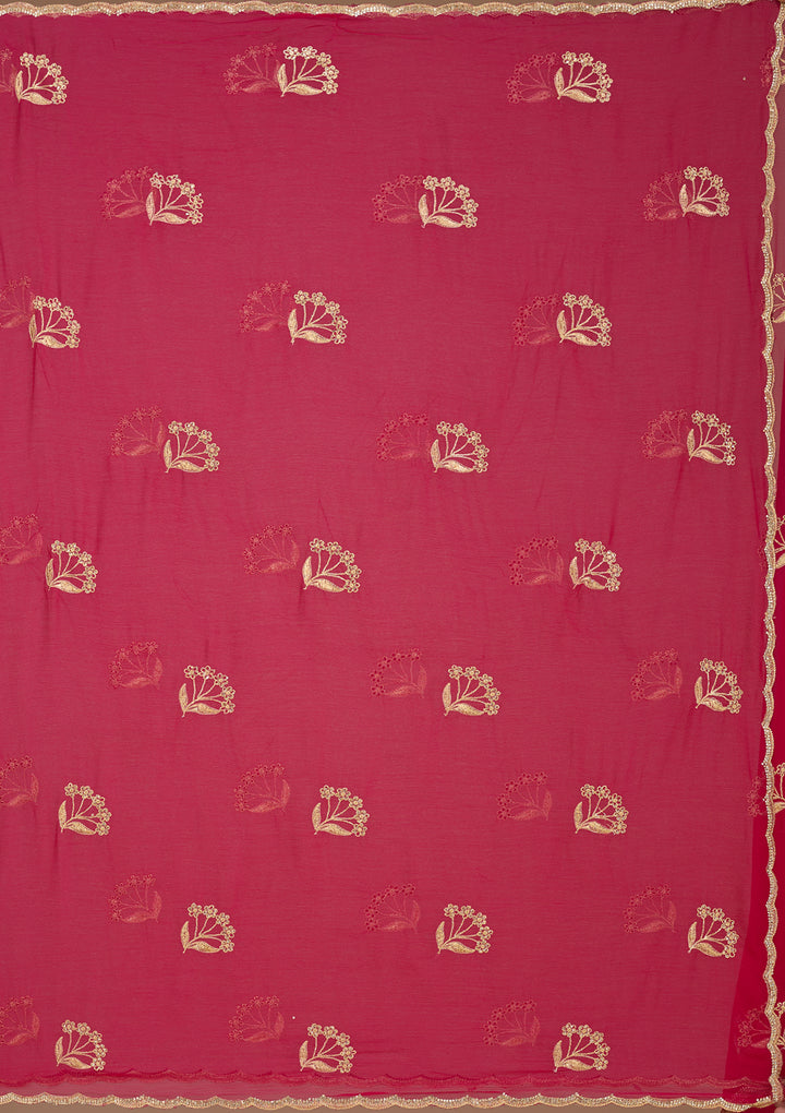 Rani Pink Zariwork (Gold) Chiffon Saree