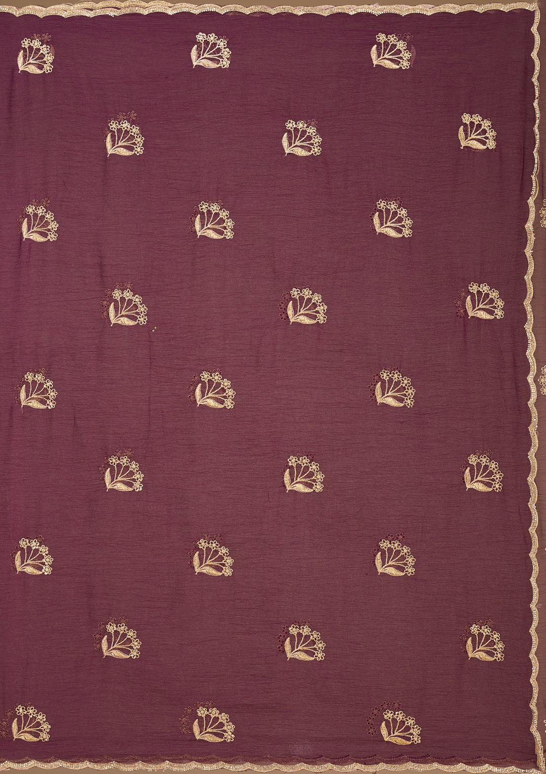 Wine Zariwork (Gold) Chiffon Saree