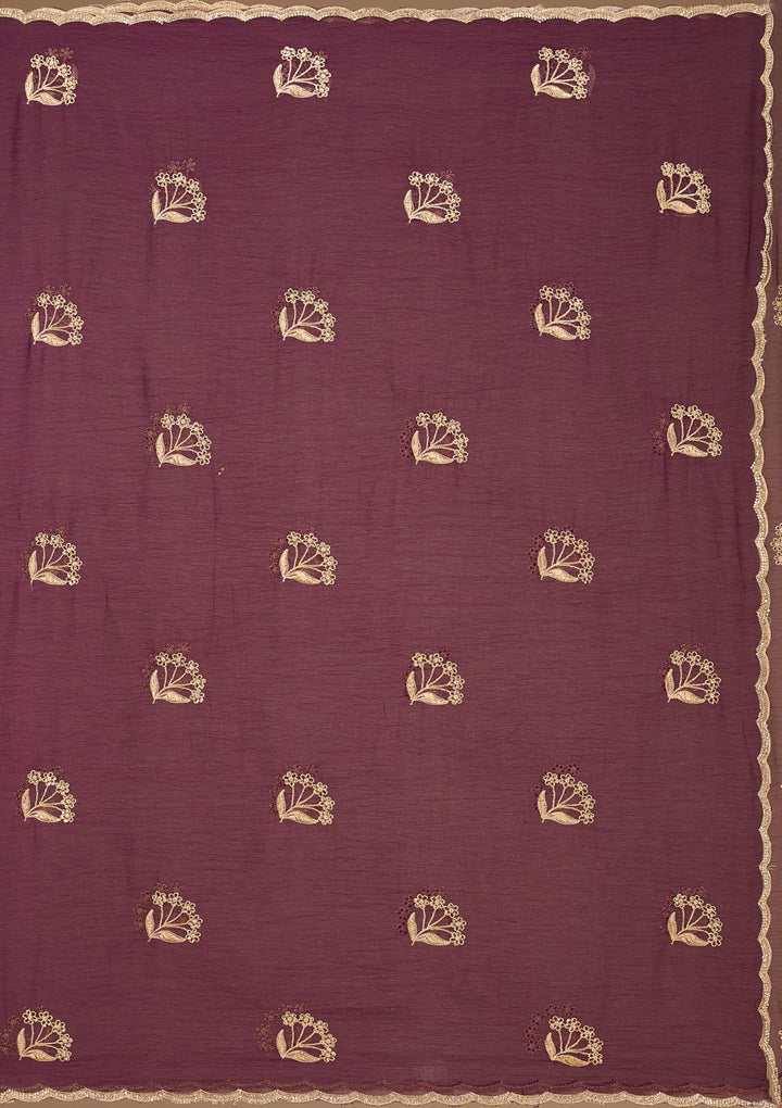 Wine Zariwork (Gold) Chiffon Saree