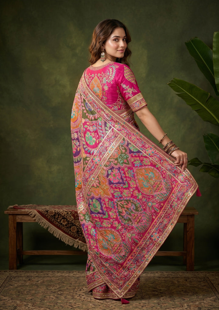 Multi Satin Sequins Saree With Matching Blouse Piece
