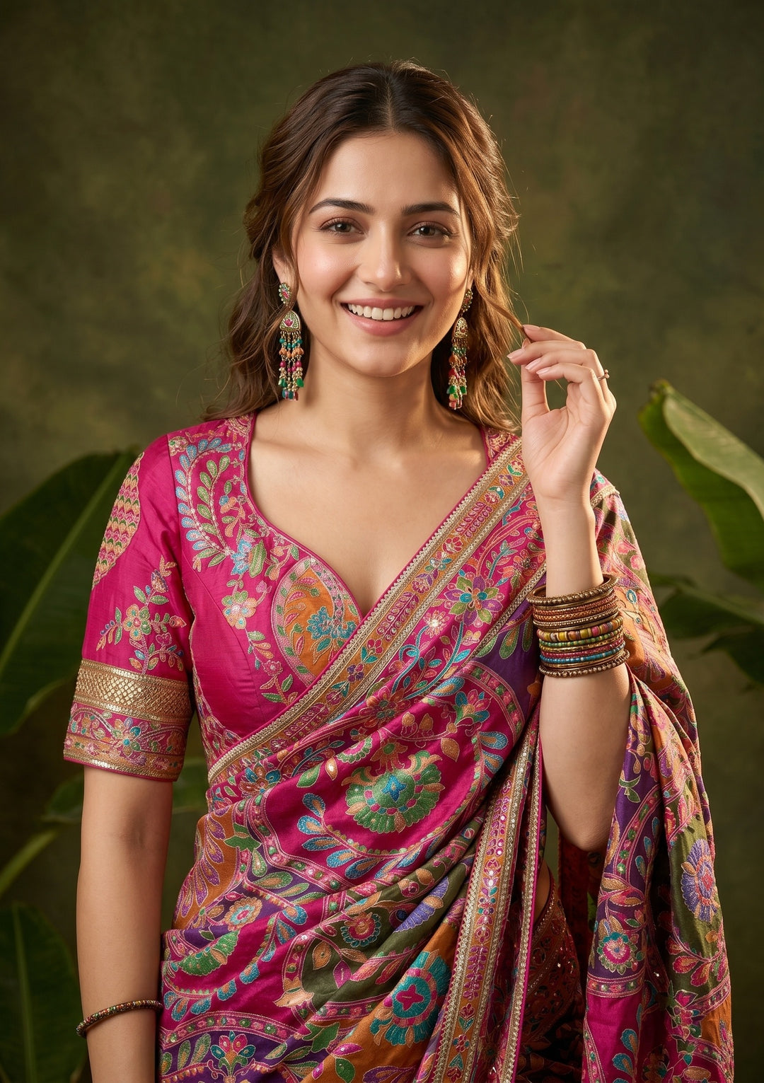 Multi Satin Sequins Saree With Matching Blouse Piece