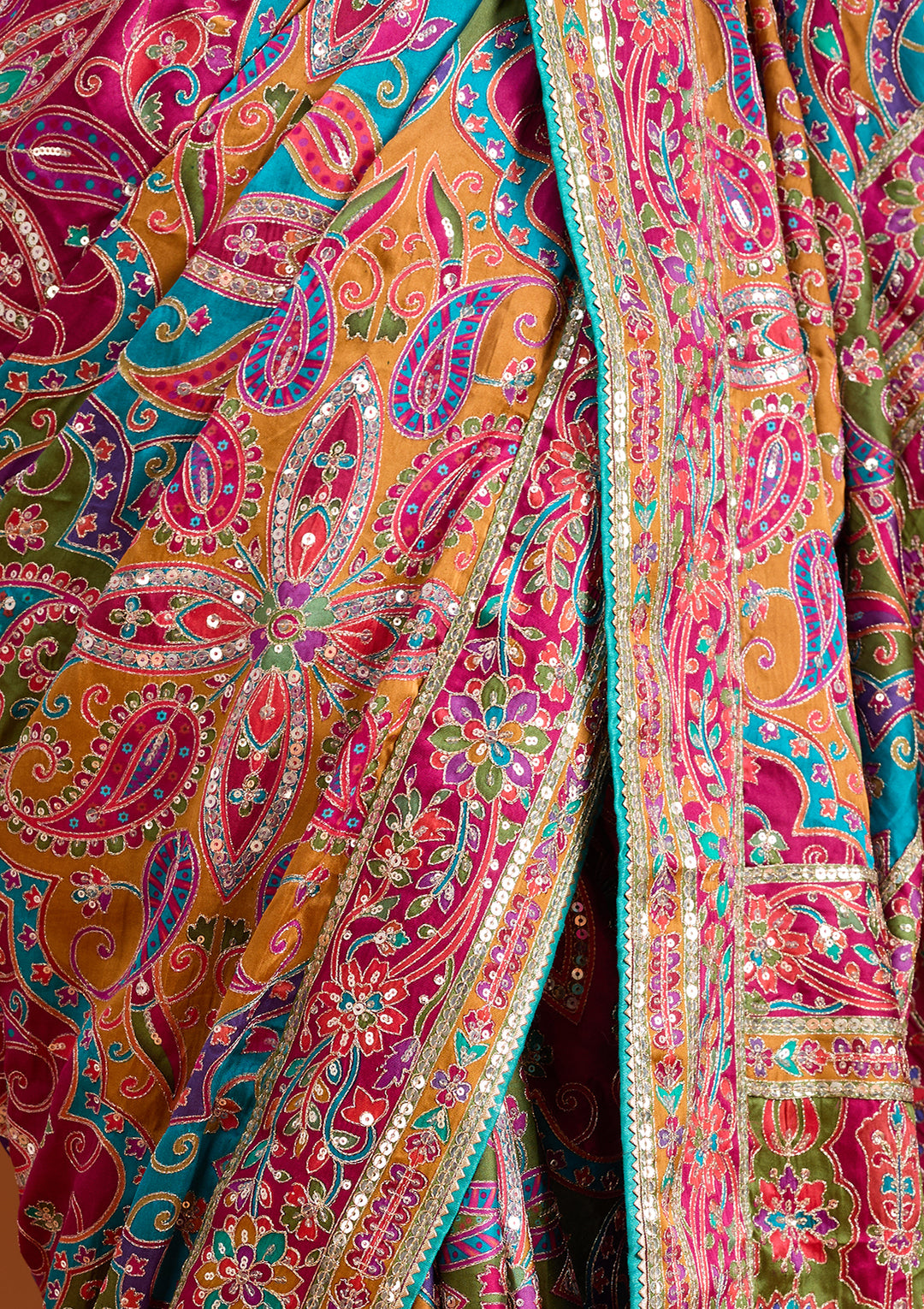 Multi Satin Sequins Saree With Matching Blouse Piece