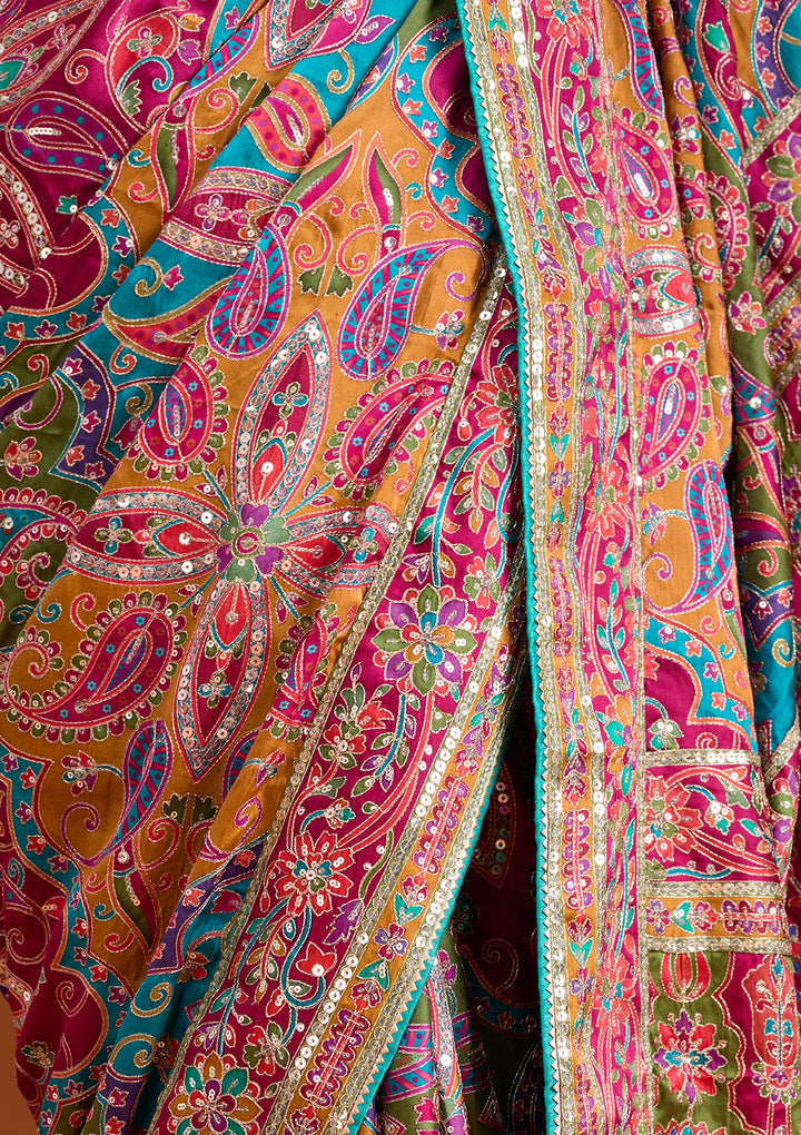 Multi Satin Sequins Saree With Matching Blouse Piece