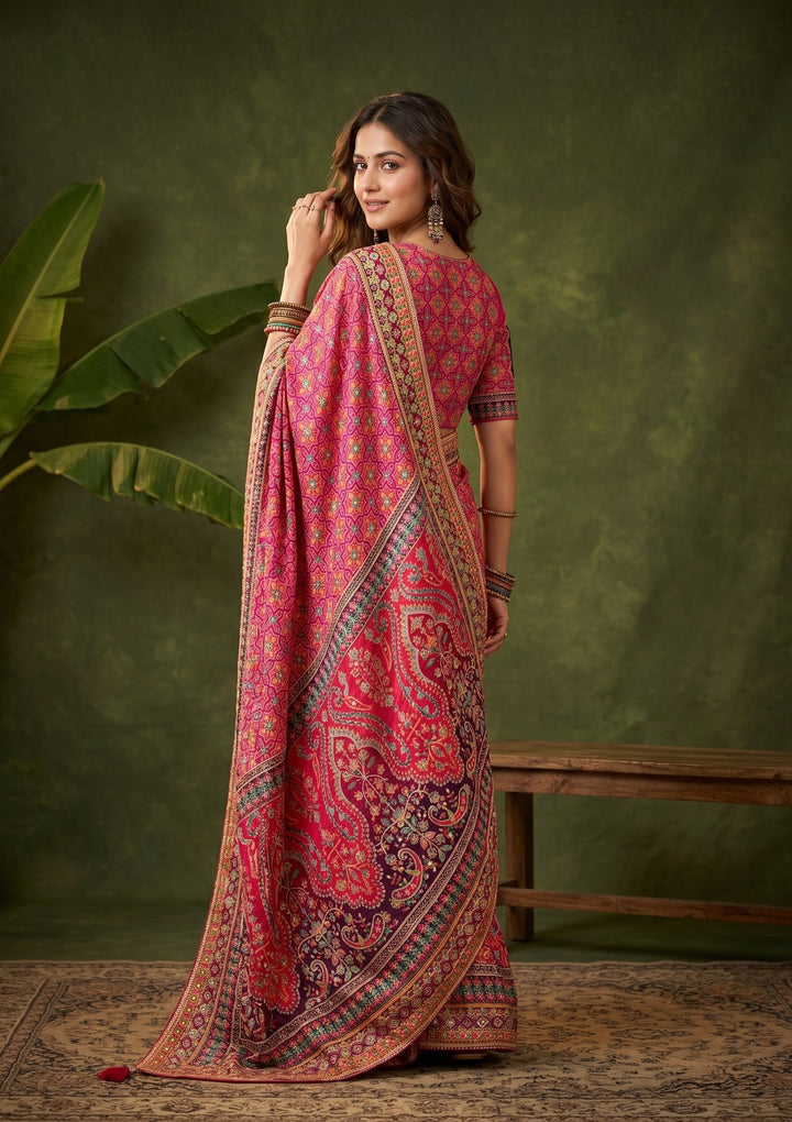 Pink Satin Sequins Saree With Matching Blouse Piece